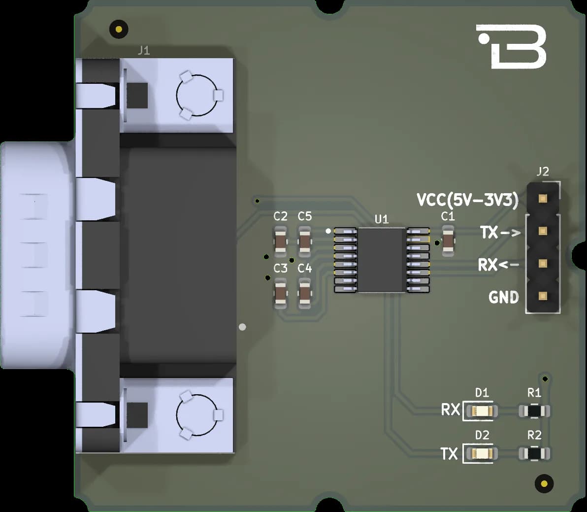 Boardoza MAX3232 RS232 to UART Breakout Board – 1